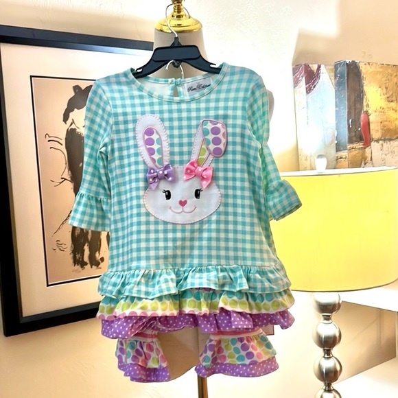 NWT,Rare Editions,2-Pc Set, Whimsical Bunny Design,Ruffled Top & Pants, Size 4T - Picture 3 of 6